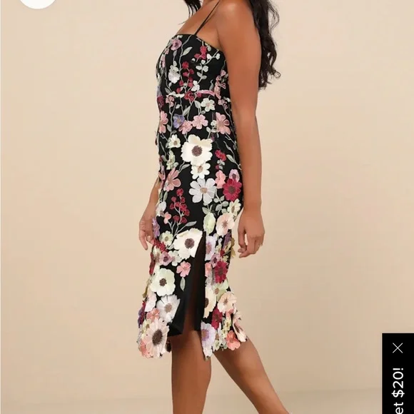 Lulus floral dress. Never worn! Strappy black floral dress - Picture 5 of 6
